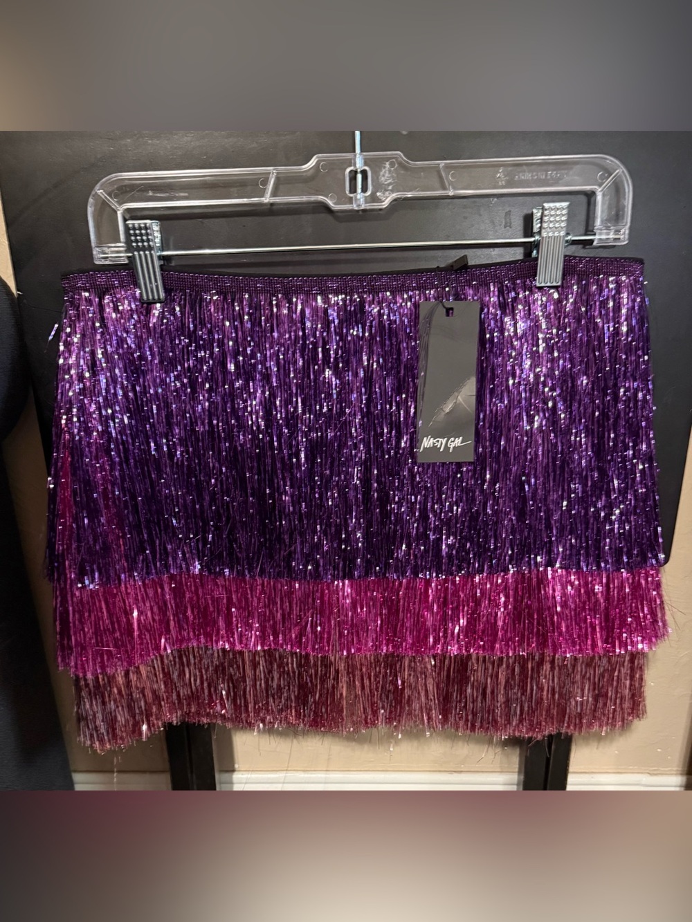 NWT Nasty Gal Tiered Fringe Skirt SZ 8 - Picture 2 of 4